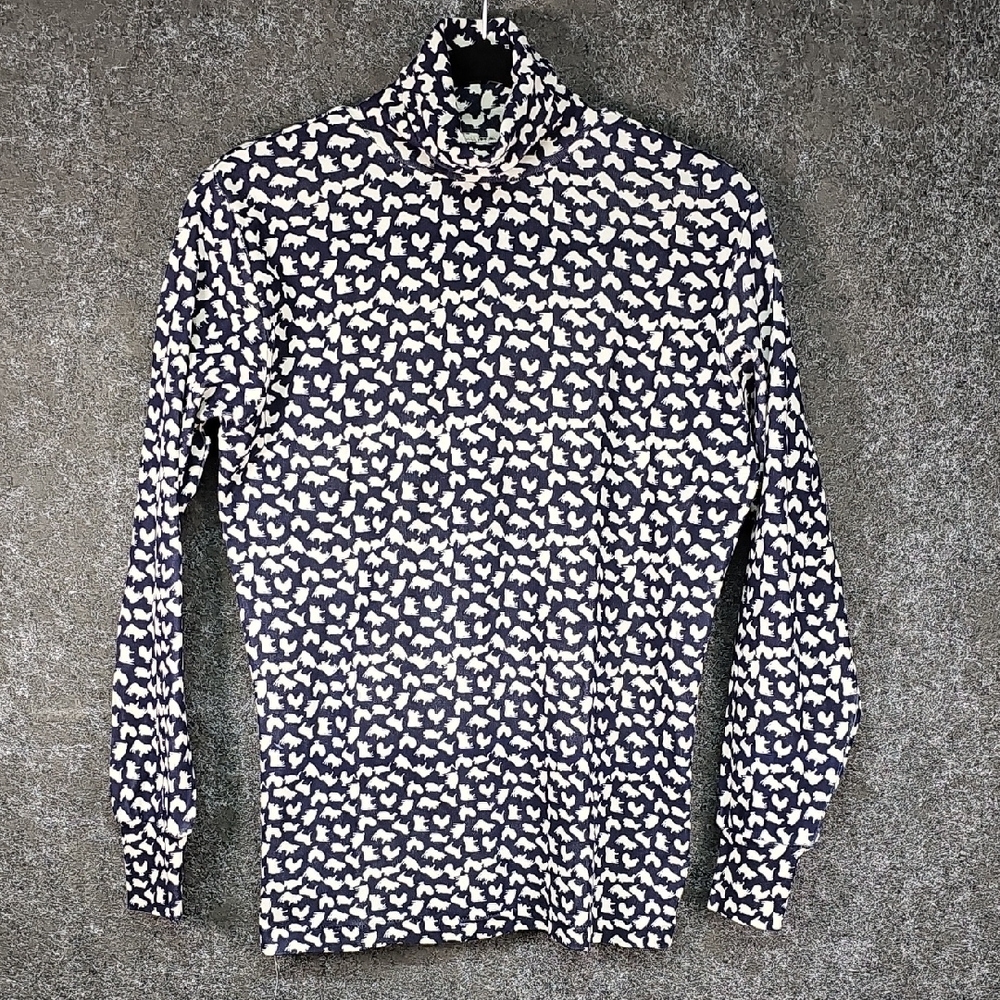 Vintage The Eagles Eye Farm Animal Print Turtleneck, Navy White, Size M/L - Picture 1 of 8